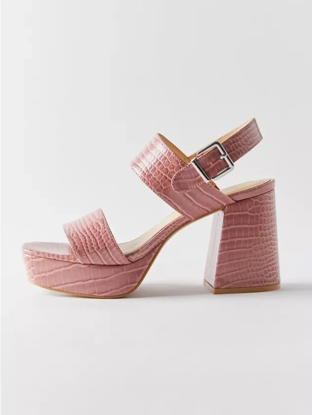 Urban Outfitters Pink Rachel Croc Strappy Platform Heel Shoes Size 6